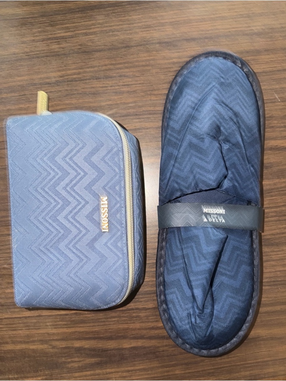 Missoni Navy Zigzag Travel Amenity Kit Case and Slippers